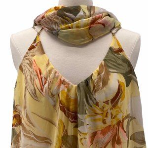 WHBM YELLOW FLORAL SLEEVELESS MINI DRESS W/SCARF L